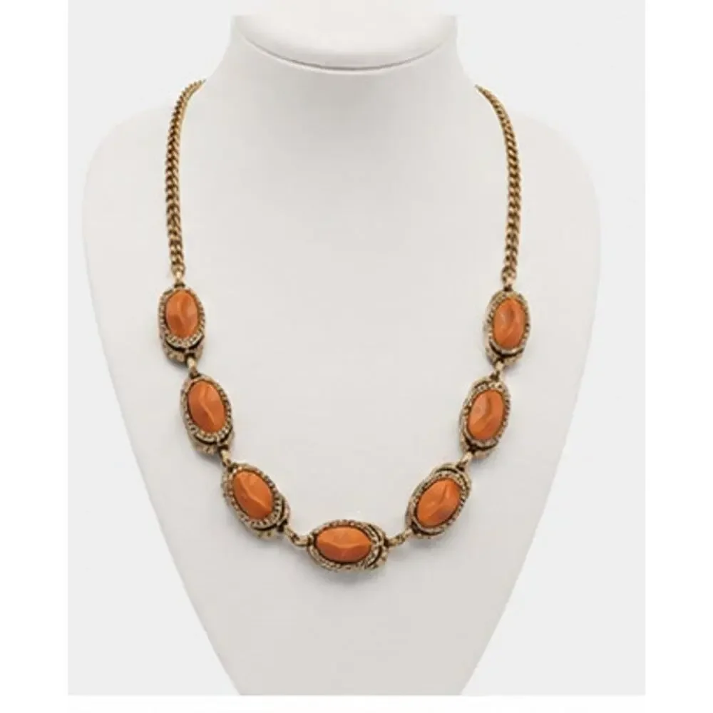 Vintage‎ Mid-Century Adjustable Necklace Rhinestones Rust Red 15